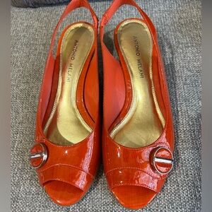 Antonio Melanie 7.5 orange open toe pumps